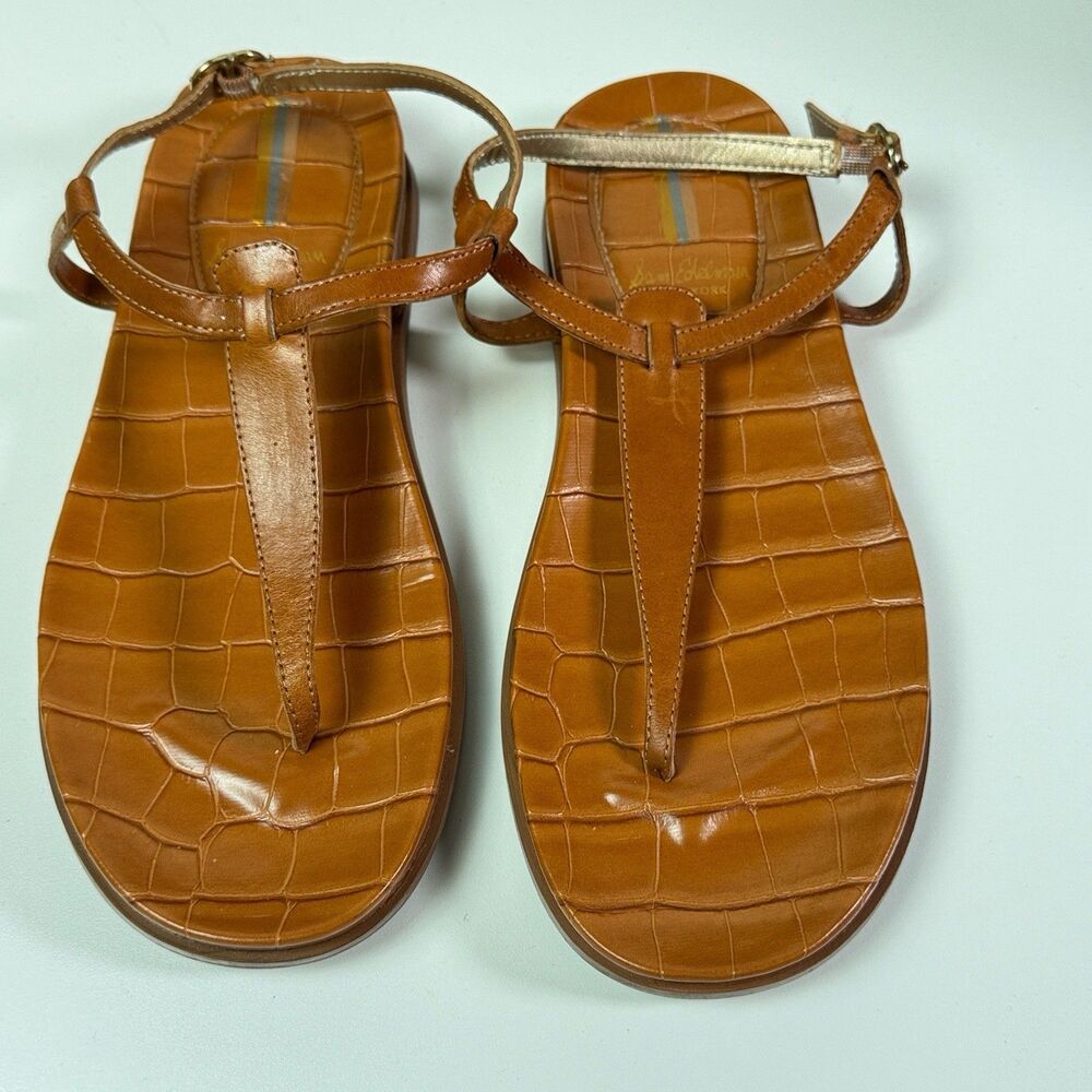 Sam Edelman Naomi Leather Thong Sandals 5.5 M  Croc Saddle Tan Brown Flat